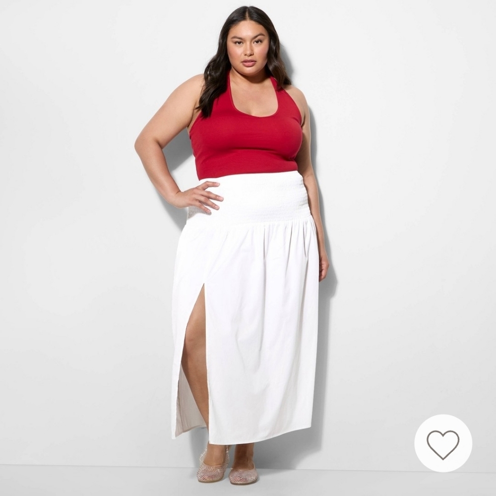 Women's Smocked Waist Maxi Skirt, White XXL